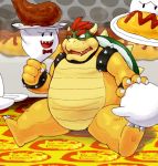  2012 anthro blush bodily_fluids boo_(mario) bow_tie bowser food group humanoid_hands iwano kemono koopa mario_bros nintendo overweight scalie sitting sweat video_games 