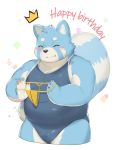  2020 ailurid anthro belly blue_body blue_fur blush cai1448331577 clothing eyes_closed fur hi_res humanoid_hands kemono male mammal one-piece_swimsuit overweight overweight_male red_panda simple_background solo swimwear text underwear white_body white_fur 