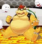  2012 anthro belly blush bodily_fluids boo_(mario) bowser detailed_background group humanoid_hands iwano kemono koopa mario_bros nintendo obese overweight scalie sitting sweat video_games white_body 