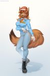  5_fingers anthro big_breasts breasts brown_body brown_fur brown_hair canid canine clothed clothing female fingers fox fur hair hi_res mammal margony smile solo standing 
