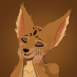  1:1 abstract_background anthro canid canine eyes_closed female fennec fluffy_ears fox fur happy mammal markings orange_body orange_fur smile solo tan_body tan_fur 