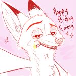  &lt;3 &lt;3_eyes 1:1 2017 anthro candle canid canine chest_tuft dipstick_ears disney english_text fire fox fur inner_ear_fluff juantriforce042 mammal mouth_hold multicolored_ears neck_tuft nick_wilde pink_background red_fox simple_background solo sparkles text tuft zootopia 