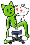  alpha_channel anal anal_penetration andromorph anthro bodily_fluids chair duo excited furniture genitals green_body green_eyes hi_res intersex liquid_emoji male male/male office_chair orange_eyes penetration penis reddit sex snoo sweat sweatdrop white_body 