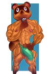  2020 abs absurd_res animal_crossing anthro big_muscles brown_body bulge canid canine carlsagoart cellphone clothed clothing genital_outline hi_res holding_cellphone holding_object holding_phone huge_muscles male mammal muscular muscular_male narrowed_eyes nintendo nipples pecs penis_outline phone pubes raccoon_dog simple_background solo standing tanuki tom_nook_(animal_crossing) topless underwear underwear_only video_games 