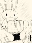  absurd_res anthro balls belt belt_buckle beverage_can clothing erection fur furniture genitals hi_res male max_(sam_and_max) sam_and_max simple_background sofa solo tfrost89 underwear video_games 