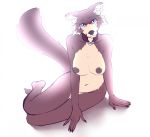  anthro beastars blush breasts brown_body brown_fur canid canine canis collar female full-length_portrait fur juno_(beastars) looking_at_viewer mammal nude portrait raccoonpie simple_background sitting smile solo white_background wolf 