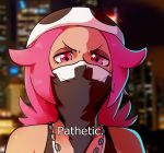  1girl commentary english_commentary english_text face fatmanass furrowed_eyebrows looking_at_viewer pink_eyes pink_hair pokemon pokemon_(game) pokemon_sm skull_hat solo team_skull_grunt team_skull_uniform uniform 
