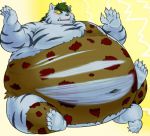  2012 anthro belly blush clothed clothing felid humanoid_hands iwano kemono male mammal navel obese overweight overweight_male pantherine sitting solo tiger 