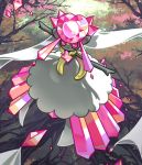  commentary creature diancie english_commentary flower full_body gen_6_pokemon mega_diancie mega_pokemon no_humans pink_eyes pinkgermy pokemon pokemon_(creature) solo tree 