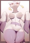  2020 breasts featureless_breasts featureless_crotch female gradient_background hi_res mienshao mofumofumachine navel nintendo pok&eacute;mon pok&eacute;mon_(species) signature simple_background solo thick_thighs video_games 
