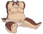  2014 anthro belly bulge canid canine clothing iwano kemono male mammal moobs navel nipples overweight overweight_male simple_background sitting solo underwear white_background 