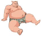  2012 anthro belly bulge clothing domestic_pig humanoid_hands iwano kemono male mammal moobs navel nipples overweight overweight_male pink_body simple_background sitting solo suid suina sus_(pig) underwear white_background 