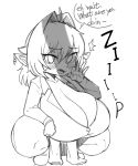  adelia_(changbae) big_breasts blush breasts changbae cleavage clothed clothing crouching ear_piercing fellatio_gesture female gesture goblin hi_res humanoid looking_at_viewer monochrome open_mouth penis_shadow piercing short_stack solo suggestive suggestive_gesture text tongue 