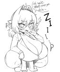  adelia_(changbae) big_breasts blush breasts changbae cleavage clothed clothing crouching ear_piercing fellatio_gesture gesture goblin hi_res humanoid looking_at_viewer monochrome open_mouth piercing short_stack solo suggestive suggestive_gesture text tongue 