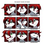  2020 angry annoyed anthro blep bodily_fluids canid canine canis clenched_teeth concerned conditional_dnp crying english_text eyes_closed female fur green_eyes grin hair keidran laugh mammal red_hair roselyn_(twokinds) smile solo stare tears teeth text tom_fischbach tongue tongue_out twokinds webcomic white_body white_fur wolf 