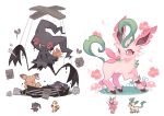  banette charamells commentary creature english_commentary flower fusion gen_1_pokemon gen_2_pokemon gen_3_pokemon gen_4_pokemon gen_7_pokemon gengar grass highres leafeon lurantis marionette mimikyu multiple_fusions mushroom no_humans pikachu pink_eyes pokemon pokemon_(creature) puppet simple_background translated unown unown_h unown_w unown_y unownglyphics white_background 