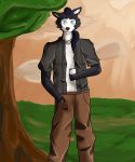  absurd_res anthro canid canine canis clothed clothing domestic_dog ear_piercing fan_character fully_clothed hi_res husky lgbt_pride male mammal nordic_sled_dog piercing rea_(wolves_moon) smile solo spitz wolves_moon 