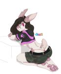  absurd_res anthro bottomwear breasts clothed clothing dragk ear_piercing erikka feet female hi_res hoodie lagomorph leporid mammal pawpads piercing rabbit shorts side_boob solo thong topwear under_boob underwear whale_tail 