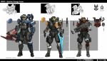  1girl 2boys armor energy_sword full_armor full_body gun halo_(game) halo_wars handgun knife multiple_boys pistol power_armor spartan_(halo) sttheo sword tagme weapon 