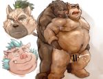 2020 anal anthro bodily_fluids brown_body brown_fur cum ejaculation fur genital_fluids gouryou hi_res kemono kotobuki male male/male mammal moobs nipples overweight overweight_male sex simple_background suid suina sus_(pig) sweat tokyo_afterschool_summoners tongue tongue_out ursid video_games white_background wild_boar yasuyori 