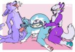  absurd_res anal anthro blindfold blush conditional_dnp eeveelution espeon fellatio group group_sex hi_res hybrid lustylamb lycanroc male male/male nintendo oral penile pok&eacute;mon pok&eacute;mon_(species) sex spitroast vaporeon video_games 