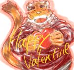  2009 anthro blush eyes_closed felid holidays humanoid_hands klaskk male mammal overweight overweight_male pantherine pink_nose simple_background solo text tiger valentine&#039;s_day white_background 
