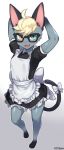  animal_crossing blue_eyes bottomwear clothed clothing crossdressing domestic_cat eyewear felid feline felis girly glasses heterochromia hi_res jtveemo looking_at_viewer maid_uniform male mammal nintendo open_mouth paws raymond_(animal_crossing) skirt solo uniform video_games yellow_eyes 