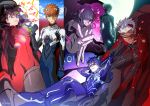  3boys 3girls archer artoria_pendragon_(all) ayanami_rei ayanami_rei_(cosplay) bandage_over_one_eye bandages black_bodysuit black_hair blonde_hair blue_bodysuit blue_eyes blue_hair bodysuit bow braid brown_hair closed_mouth cosplay cu_chulainn_(fate)_(all) emiya_shirou expressionless eyepatch fate/stay_night fate_(series) french_braid g0ringo gloves grey_eyes grin hair_bow hair_bun ikari_shinji ikari_shinji_(cosplay) lancer leg_hug long_hair matou_sakura multiple_boys multiple_girls neon_genesis_evangelion one_eye_closed plugsuit ponytail print_eyepatch purple_eyes purple_hair reclining red_bodysuit red_bow red_eyes saber short_hair signature sitting smile souryuu_asuka_langley souryuu_asuka_langley_(cosplay) toosaka_rin white_bodysuit white_hair yellow_eyes 