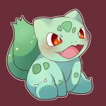 1:1 ambiguous_gender bulbasaur claws green_body green_markings markings nintendo open_mouth open_smile pok&eacute;mon pok&eacute;mon_(species) red_eyes seviyummy signature sitting smile solo video_games 