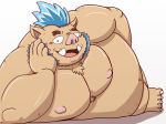  2020 anthro belly brown_body brown_fur fur gouryou humanoid_hands kemono male mammal moobs nipples overweight overweight_male simple_background solo suid suina sus_(pig) tokyo_afterschool_summoners usikuma6 video_games white_background wild_boar 