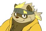  2020 anthro bear_2key belly brown_body brown_fur canid canine clothed clothing fur hoodie kemono male mammal portrait raccoon_dog simple_background slightly_chubby solo tanuki topwear 