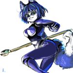  2020 anthro blue_hair bodysuit breasts canid canine clothing female fox fur green_eyes hair krystal mammal nintendo simple_background skinsuit solo staff star_fox tight_clothing video_games zettdot 