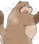  2020 anthro balls barely_visible_balls barely_visible_genitalia belly blush brown_body brown_fur butt canid canine cute_fangs fur gayousi7 genitals hi_res humanoid_hands kemono male mammal overweight overweight_male raccoon_dog simple_background solo tanuki wet white_background 