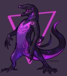  commentary creature cyborb english_commentary full_body gen_7_pokemon grey_background highres no_humans pokemon pokemon_(creature) purple_eyes salazzle signature simple_background solo standing 