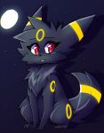  2020 ambiguous_gender black_body black_fur cheek_tuft chest_tuft digital_media_(artwork) eeveelution eyelashes facial_tuft feral fluffy fur inget markings moon nintendo pok&eacute;mon pok&eacute;mon_(species) red_eyes smile solo star tuft umbreon video_games yellow_markings 