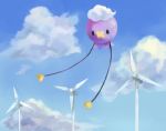  ._. blue_sky celry cloud cloudy_sky creature drifloon floating full_body gen_4_pokemon no_humans pokemon pokemon_(creature) pokemon_(game) pokemon_dppt sky solo valley_windworks windmill 