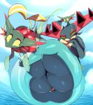  blush bra butt child clothing detailed_background dragapult dragon dreepy female flying hi_res mother nintendo parent pok&eacute;mon pok&eacute;mon_(species) reptile scalie size_difference smile thick_thighs trinity-fate62 underwear video_games young 