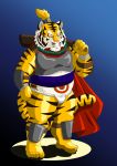  2015 anthro armor asian_clothing belly clothing east_asian_clothing felid fundoshi fur humanoid_hands japanese_clothing kemono male mammal overweight overweight_male pantherine pink_nose raichoclub solo tiger underwear white_body white_fur 