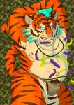  2017 anthro asian_clothing belly bulge clothing east_asian_clothing felid fundoshi japanese_clothing kemono male mammal moobs nipples pantherine pink_nose pubes raichoclub slightly_chubby solo tiger underwear 