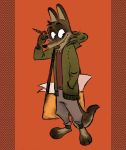  anthro biped brown_body brown_fur brown_tail canid canine clothed clothing fox fur hi_res holding_object male mammal miikesobi multicolored_body multicolored_fur pencil_(object) simple_background solo standing two_tone_body two_tone_fur two_tone_tail 