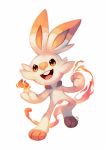  bunny bunny_focus commentary creature english_commentary fire full_body gen_8_pokemon highres no_humans pokemon pokemon_(creature) salanchu scorbunny signature simple_background solo white_background 