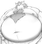  2020 anthro belly blush burenai chernobog hi_res kemono male monochrome moobs navel nipples obese overweight overweight_male simple_background solo tokyo_afterschool_summoners towel video_games white_background 