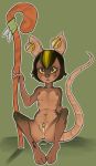  3_toes 5_fingers 6_breasts 6_nipples anthro anus black_hair black_pupils blonde_highlights blush breasts butt female fingers front_view genitals hair hi_res highlights_(coloring) holding_object katlek mammal multi_breast multi_nipple navel nipples nude pussy rodent sitting solo toes 