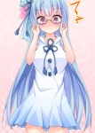  /\/\/\ 1girl aatsu bangs bespectacled blue-framed_eyewear blue_dress blue_hair blue_ribbon blush breasts collarbone commentary_request cowboy_shot dress eyebrows_visible_through_hair glasses hair_ribbon hands_up kotonoha_aoi long_hair looking_at_viewer medium_breasts pink_background pov purple_eyes ribbon semi-rimless_eyewear simple_background sleeveless sleeveless_dress solo straight_hair surprised tassel under-rim_eyewear v-shaped_eyebrows very_long_hair voiceroid wide-eyed x-ray_glasses x-ray_vision 