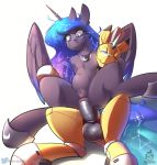  2020 absurd_res anal anal_penetration anus balls darkhazard digital_media_(artwork) duo equid eyebrows feathered_wings feathers friendship_is_magic genitals hi_res horn horn_ring machine male male_penetrating mammal my_little_pony one_eye_closed penetration penis princess_luna_(mlp) pussy robot sex simple_background spread_legs spreading text url winged_unicorn wings 