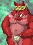  2017 anthro asian_clothing belly blush bodily_fluids bulge clothing east_asian_clothing fundoshi hi_res humanoid_hands japanese_clothing kemono male mammal moobs navel nipples overweight overweight_male raichoclub solo suid suina sus_(pig) sweat underwear wild_boar 