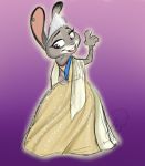  2016 anthro clothed clothing disney dress fully_clothed fur gradient_background grey_body grey_fur judy_hopps lagomorph leporid mammal open_mouth open_smile purple_background purple_eyes rabbit simple_background smile solo trashasaurusrex zootopia 