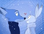 &lt;3 2018 blue_theme boop canid canine clothed clothing disney eye_contact fox fur hi_res judy_hopps lagomorph leporid looking_at_another mammal nick_wilde open_mouth open_smile rabbit red_fox scarf smile snow snowing trashasaurusrex zootopia 