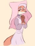  2017 absurd_res anthro canid canine clothed clothing cosplay crossover crossover_cosplay disney fox fully_clothed fur green_eyes hi_res irlsealpup maid_marian mammal nick_wilde orange_body orange_fur red_fox robin_hood_(disney) simple_background smile solo tan_background zootopia 
