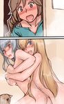  ass bath blonde_hair blue_eyes blush breast_grab breasts brown_eyes brown_hair dog grabbing hair_over_one_eye hug large_breasts long_hair multiple_girls nude older rozen_maiden shinku silver_hair suigintou suiseiseki surprised tsuda_nanafushi walk-in wet yuri 